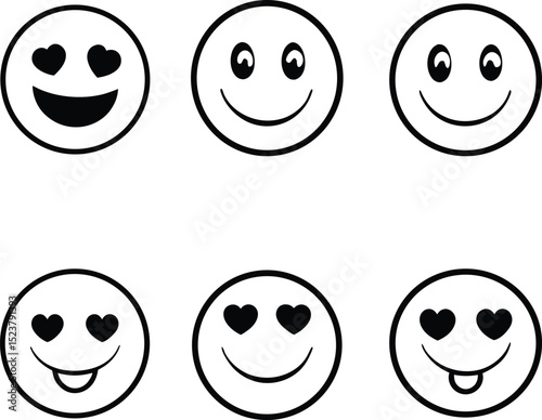 Cute Emoticon Set - Line Art