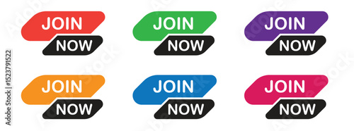 set of join now button sign on white background