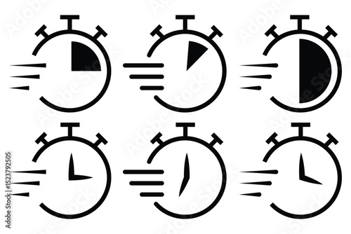 Quick time icon. Fast time icon set. Fast stopwatch. Timer linear icon.