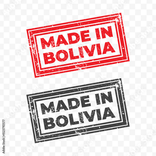 Vector illustration of Made In Bolivia. Red grunge stamp on transparent background.	