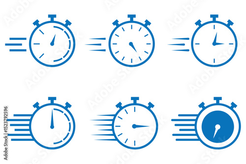 Fast time icon set. Fast stopwatch. Timer linear icon. Stopwatch icon set, Timer, clock.
