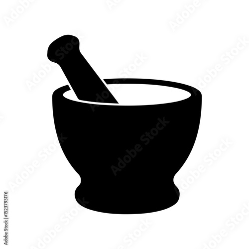 Black Mortar and pestle silhouette icon vector flat design on white background