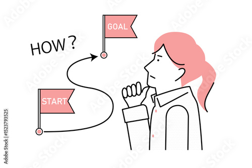 スタートからゴールまでの行程を考える女性のイラスト