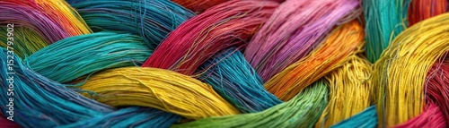 Anxiety disorder through stress healing and support concept. Vibrant, colorful fibers woven together in a beautiful pattern.