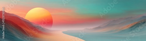 Mental wellness care on diagnosis, therapy and balance concept. A serene sunset over rolling hills and tranquil waters.