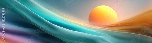 Mental wellness care on diagnosis, therapy and balance concept. A colorful sunset over soft waves of flowing fabric-like textures.