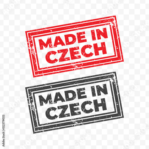 Vector illustration of Made In Czech. Red grunge stamp on transparent background.	