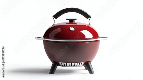 A red kettle bbq in sharp focus, isolated on a white background