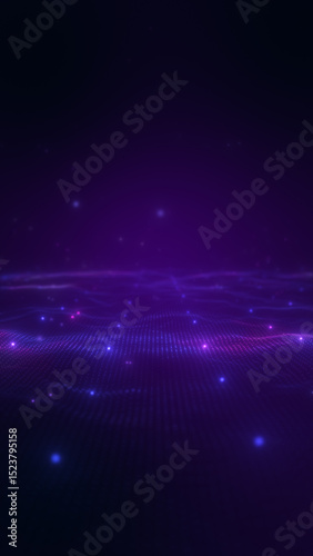 Futuristic Tech Grid Background, Glowing Dots in Purple Blue Neon.