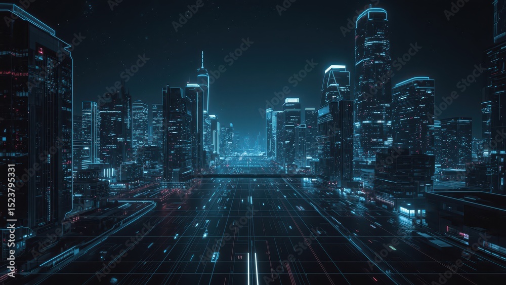 Fototapeta premium Cyberpunk AI City Background with Neon Lights and Futuristic Architecture