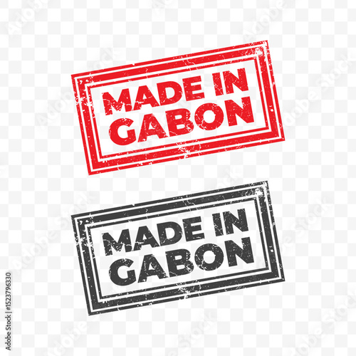 Vector illustration of Made In Gabon. Red grunge stamp on transparent background.	