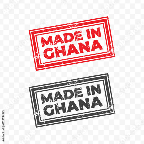 Vector illustration of Made In Ghana. Red grunge stamp on transparent background.	