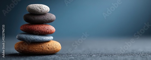 Mental wellness care on diagnosis, therapy and balance concept. Balanced stones symbolize tranquility and peacefulness.