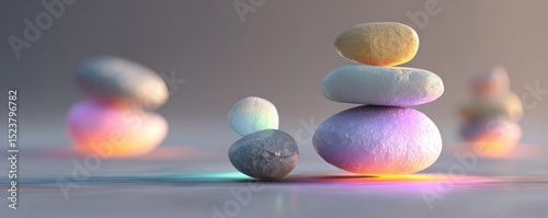 Anxiety disorder through stress healing and support concept. A serene arrangement of colorful pebbles enhancing tranquility.