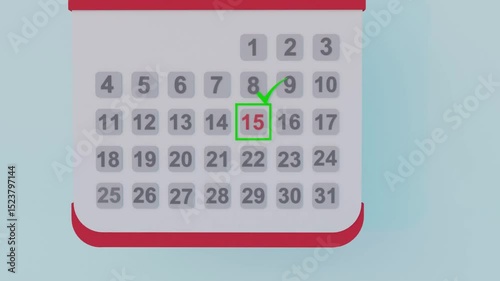 3D Calendar Marking Important Date with Green Check Mark Reminder or Deadline Concept