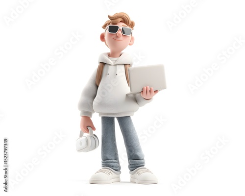 3D cartoon of a tech-savvy young white businessman