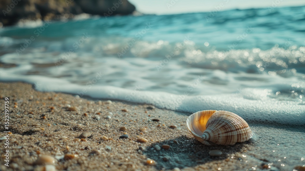 Obraz premium Seashell Serenity: A Glimpse of Coastal Tranquility on a Sunny Beach