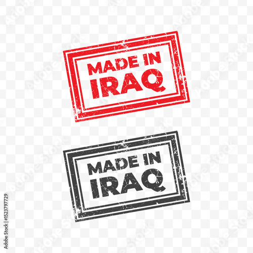 Vector illustration of Made In Iraq. Red grunge stamp on transparent background.