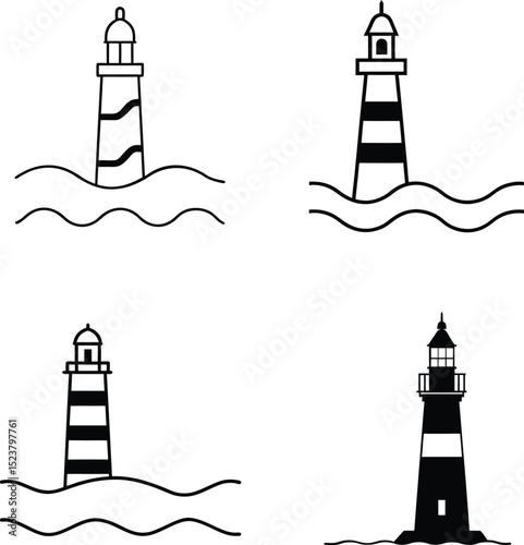 Lighthouse silhouette by the Ocean.