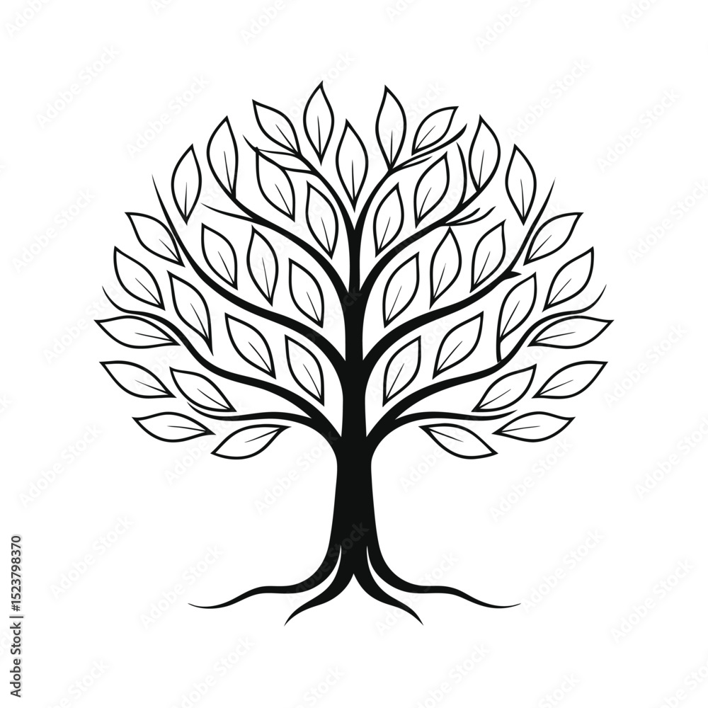 Obraz premium Minimalist Black Line Art Outline Rooted Tree Vector illustration