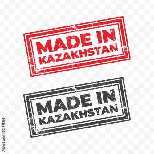 Vector illustration of Made In Kazakhstan. Red grunge stamp on transparent background.