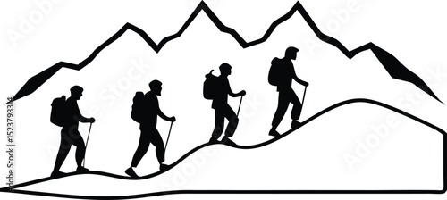 People hiking on a mountain silhouette scene 