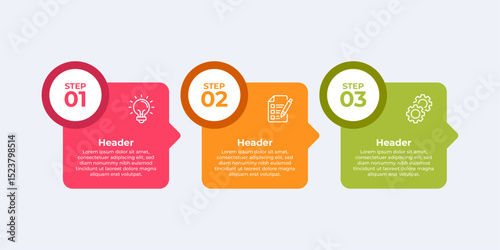Three step process with headers and description