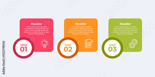Three step process with headers and description