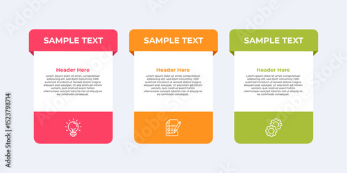 Three step process with headers and description