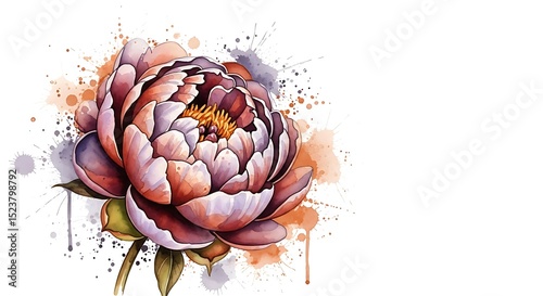Fototapeta Naklejka Na Ścianę i Meble -  Watercolor peony flower floral art illustration painting botanical blossom bloom petal drawing design artwork