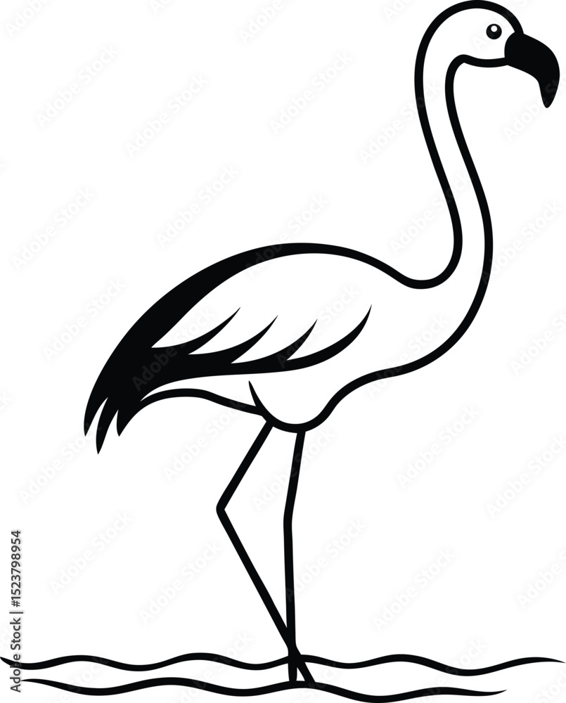 Flamingo in Shallow water silhouette vector illustration Flamingo in Shallow water silhouette vector illustration