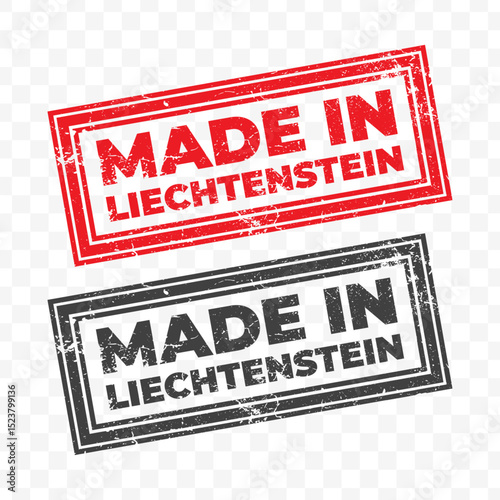 Vector illustration of Made In Liechtenstein . Red grunge stamp on transparent background.