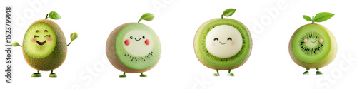 3D cartoon kiwi fruit, playful character isolated on white background. Mix Collection Png.