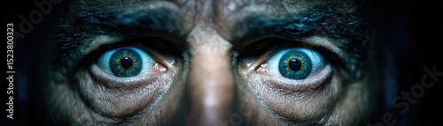 Panic attack by managing stress and fear concept. Close-up of intense eyes reflecting deep emotions and thoughts.