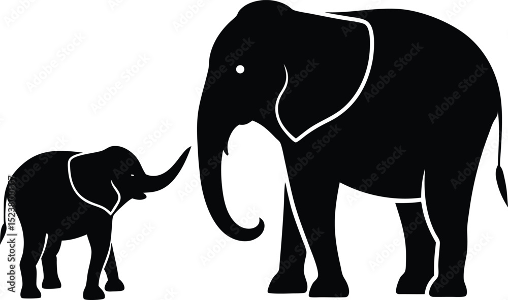 Fototapeta premium Elephant with baby silhouette vector
