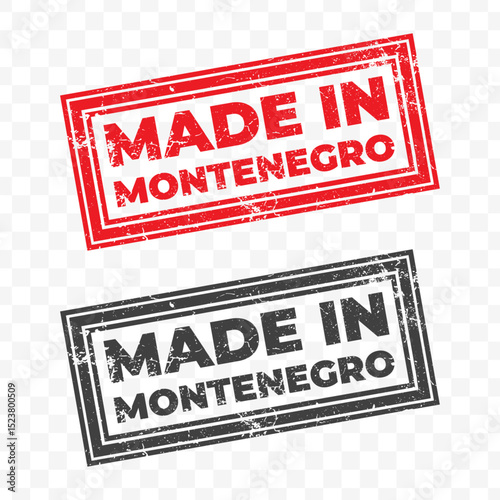Vector illustration of Made In Montenegro . Red grunge stamp on transparent background.