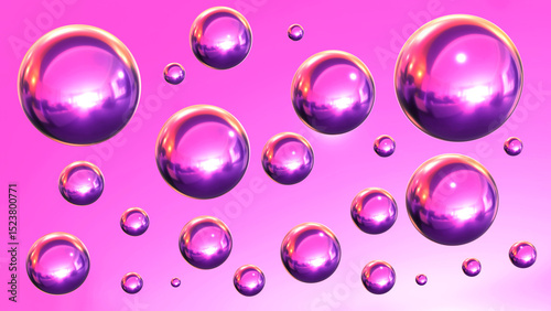 Shiny pink balls abstract background, 3d metallic glossy spheres wallpaper.