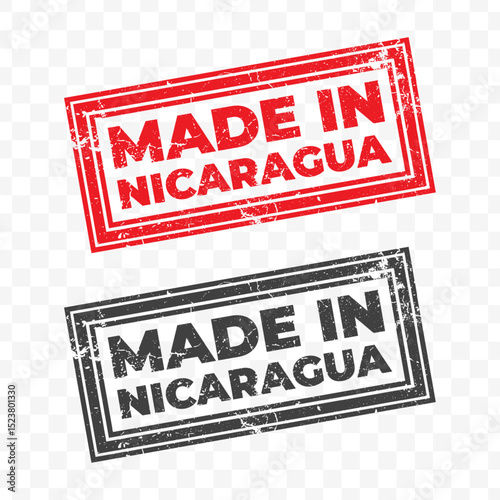 Vector illustration of Made In Nicaragua . Red grunge stamp on transparent background.