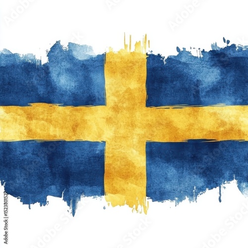 Swedish flag in watercolor style, isolate on white background.