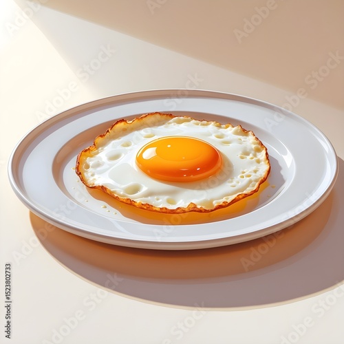 A close up of a fried egg on a white plate. 