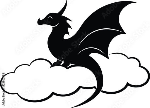 Dragon flying in the clouds silhouette illustration
