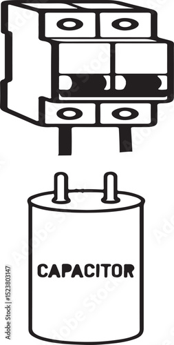 switch, capacitor of high voltage motor vector art in white background.
