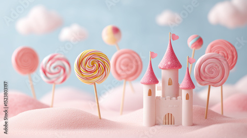 Wallpaper Mural pink and white lollipop, candy castle on a sweet sugar landscape Torontodigital.ca
