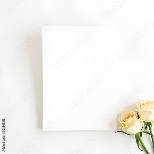 blank white folding paper flyer on green pastel background