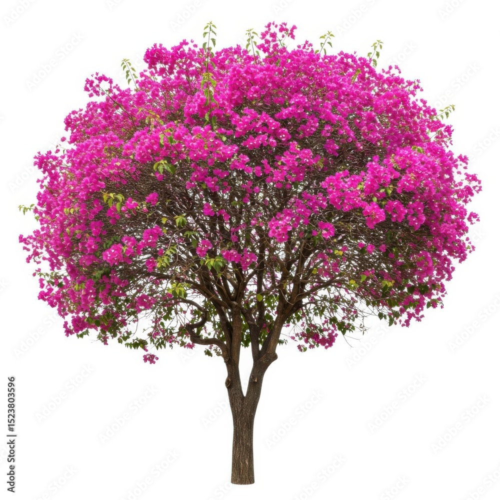 Fototapeta premium Vibrant pink bougainvillea tree isolated on white background