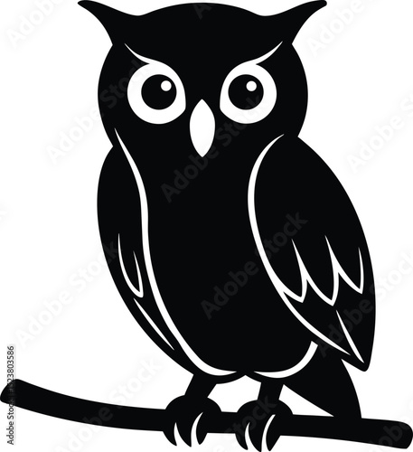 Owl sitting on a branch silhouette vector 