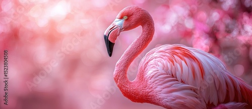 Graceful pink flamingo with soft detailed feathers against a dreamy bokeh background in shades of rose and blush tones Generative AI
