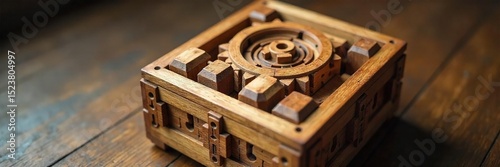 Intricate wooden puzzle box, layers of interlocking mechanisms challenge the solver A test of patience and problem-solving skills , patience, solving, brain-teaser