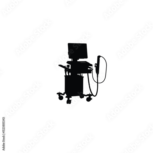 Silhouette of an ultrasound machine with a portable probe on white background