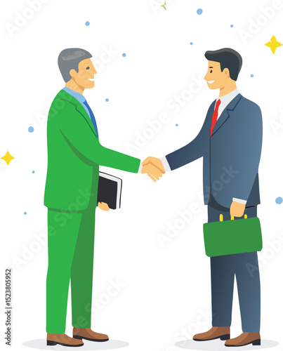Businessmen Shaking Hands Closing a Deal Partnership Agreement Successful Collaboration Flat Vector Illustration